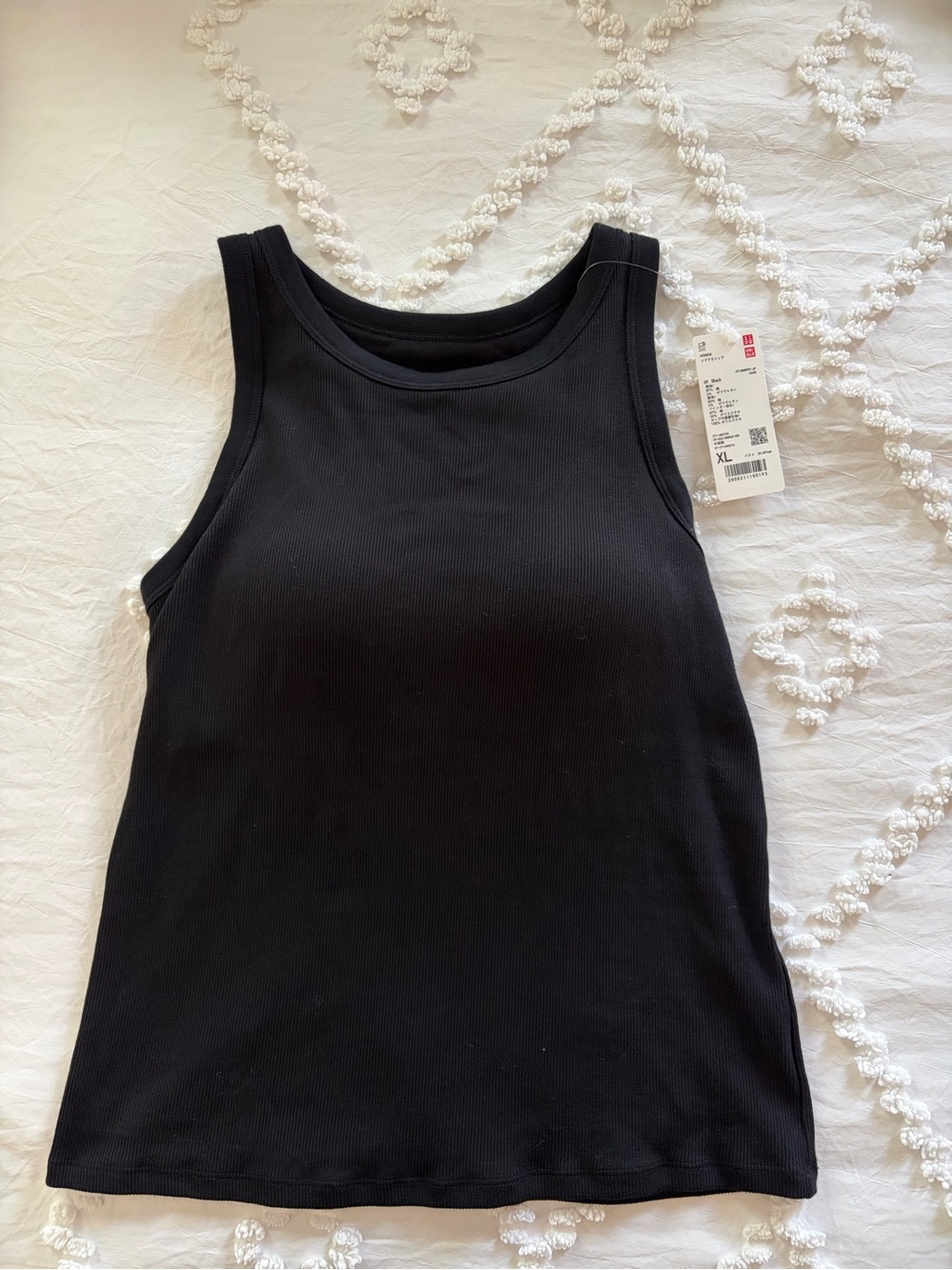 UNIQLO Black Ribbed Bra Tank Top Built-In Cups XL - NWT